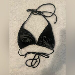 Black floral triangle bikini top